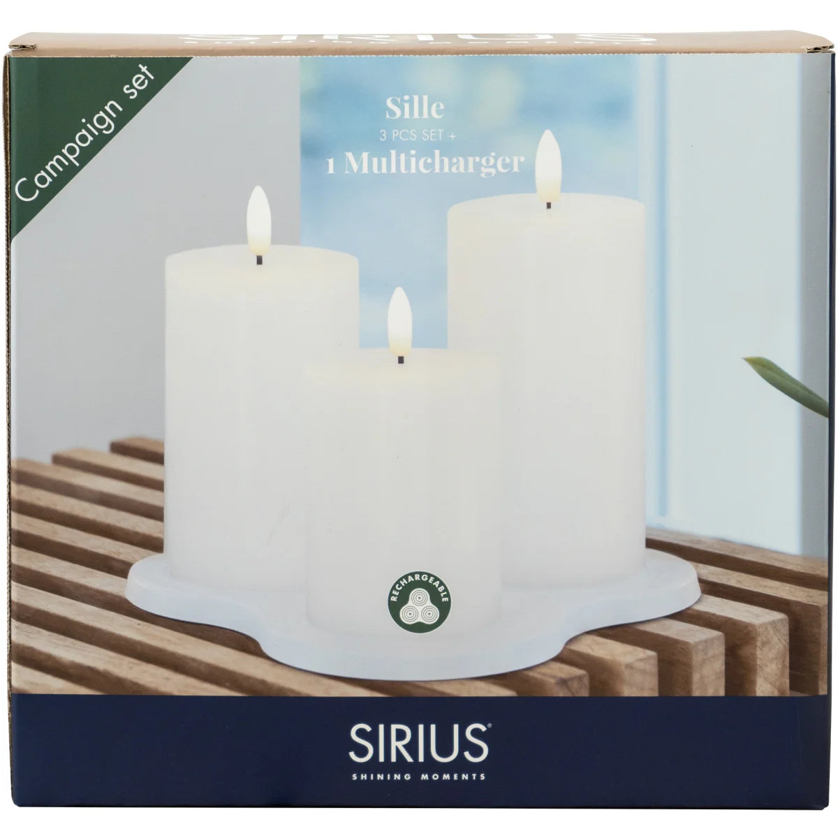 Silla hleðslukerti frá Sirius - 3 kerti og hleðslustöð